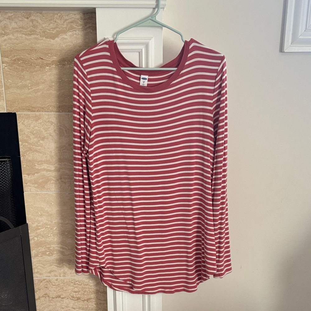 Old Navy Burgundy and White Striped Long Sleeve Tee